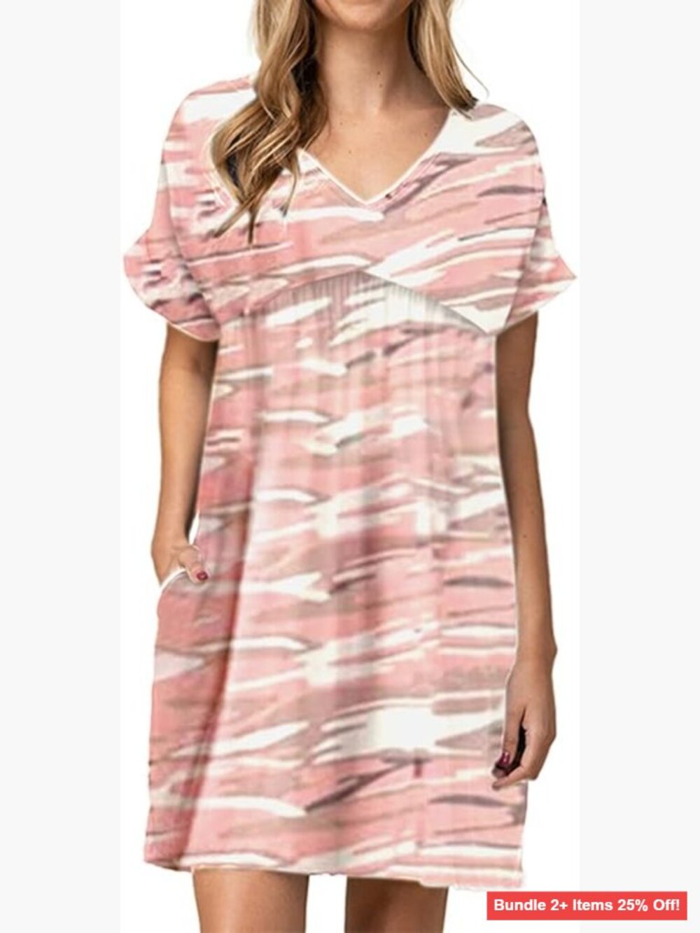Women's Summer Tshirt Dress Mini A-Line Ruched Casual with Pockets